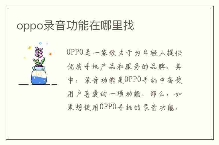 oppo录音功能在哪里找(oppo录音文件夹在哪里)